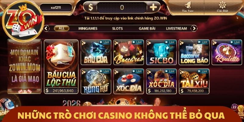Điểm danh những trò chơi casino không thể bỏ qua năm 2026
